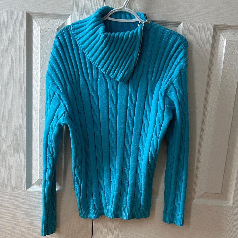 Talbots Turquoise Cable Knit Turtleneck Sweater